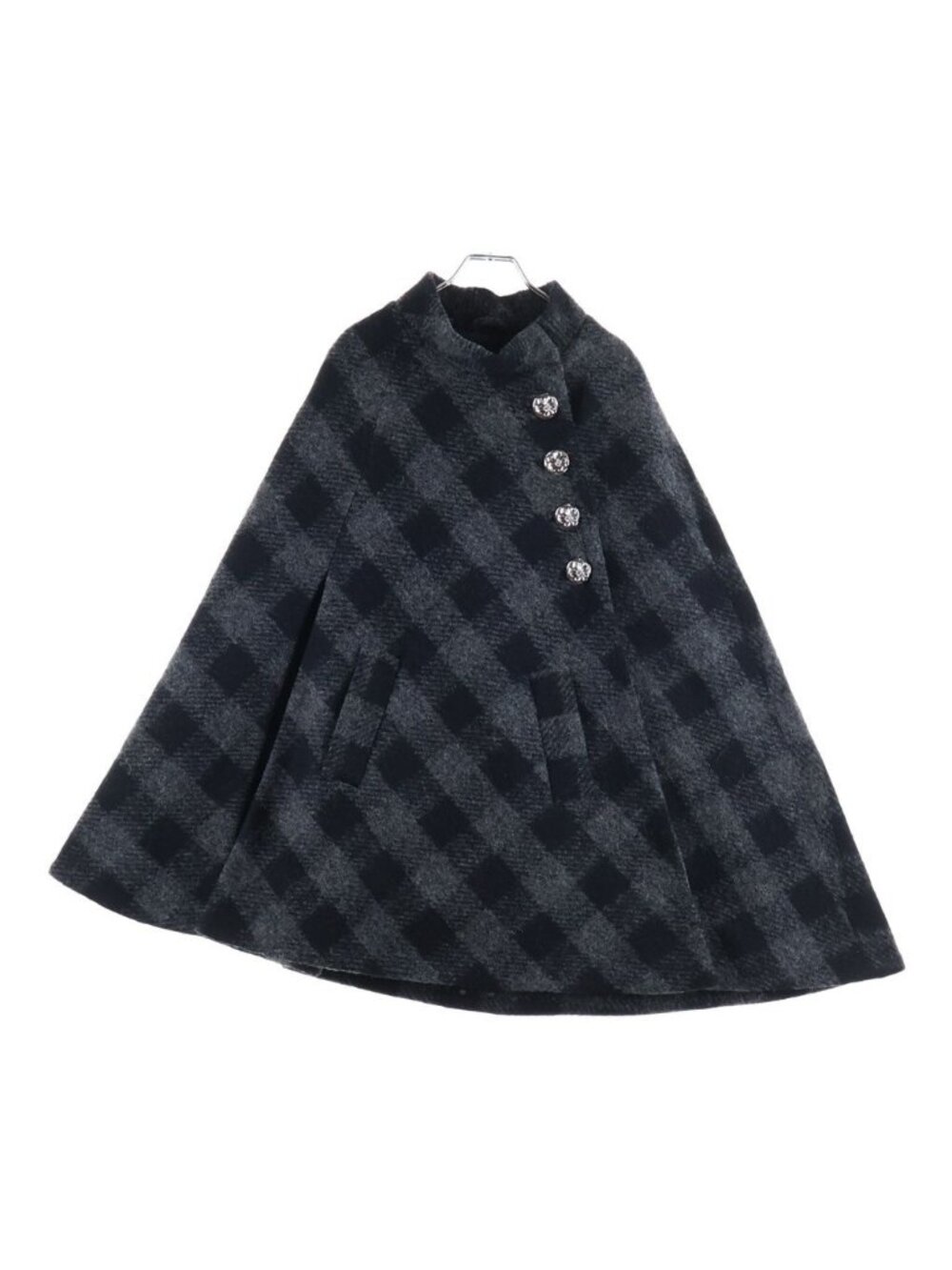 Chrome Hearts BS Flare Button Check Wool Poncho Cloak Gray Black Loafer